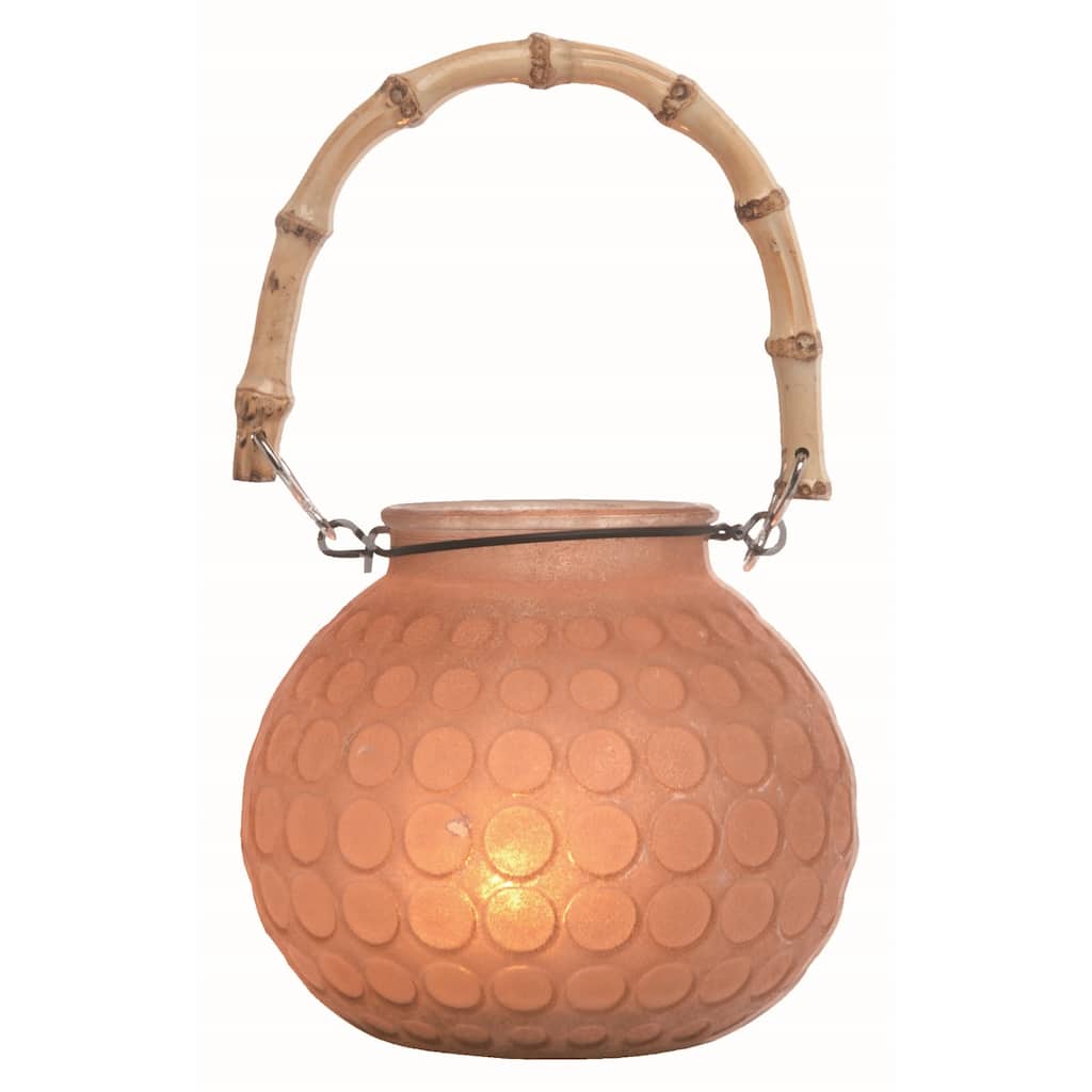 Transpac Glass 6 in. Orange Spring Frosted Hurricane with Bamboo Handle