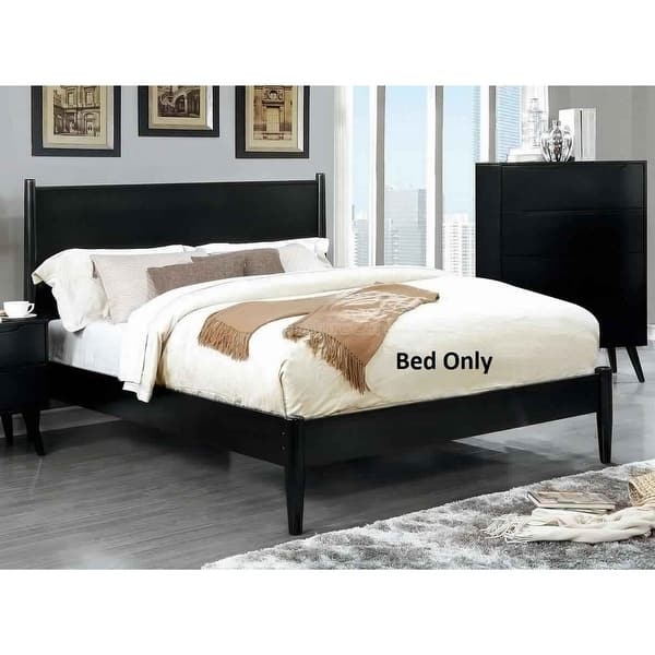 Wooden Eastern King Size Bed with Panel Headboard, Black Bed Bath