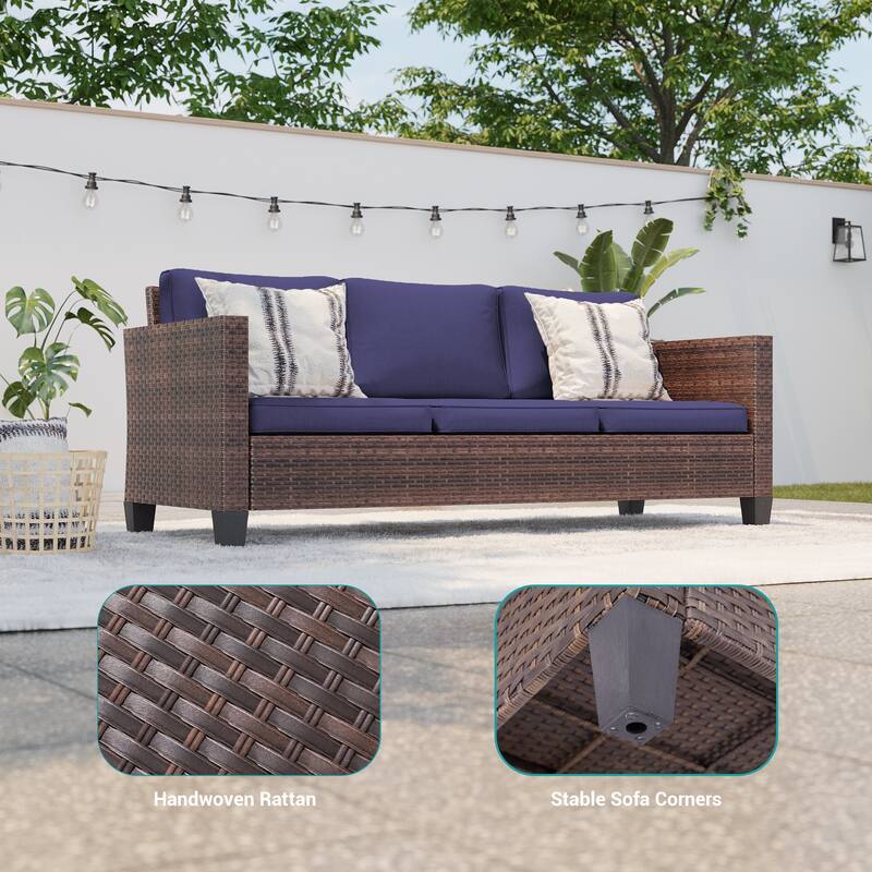 BONOSUKI 6Pcs Patio Swivel Rocking Sofa Set Brown Rattan w/Side Table