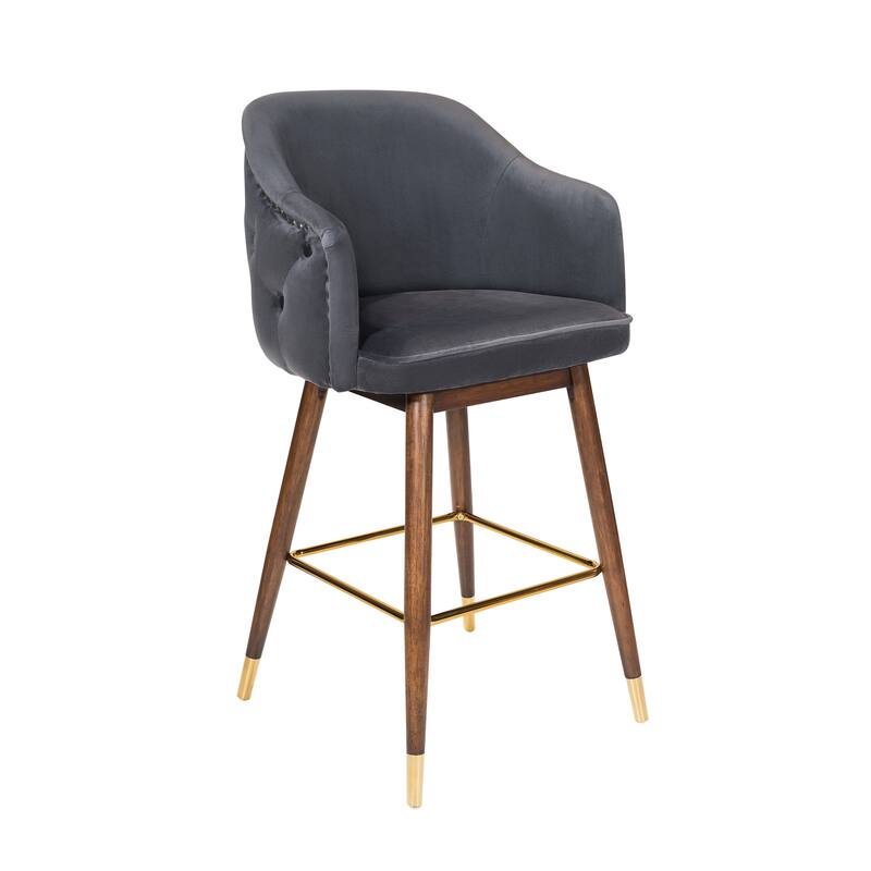 Porthos Home Orla Velvet Upholstered Bar Stools with Rubberwood Legs, Set of 2