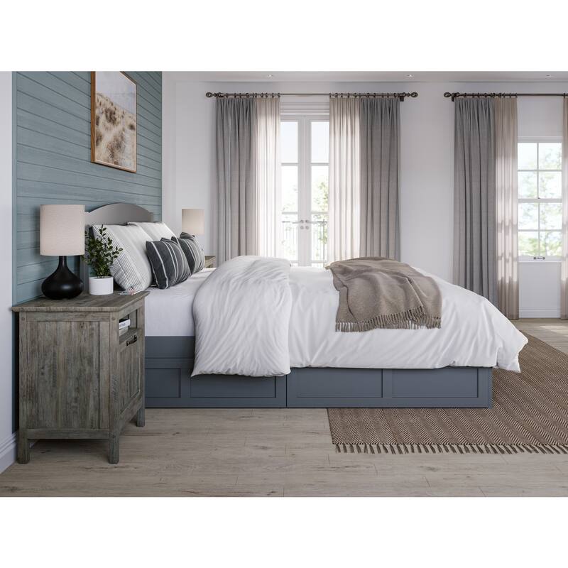 Vintage Platform Bed with Drawers, Queen Size Bed Frame, Grey Finish, Modern Style Bedroom Furniture