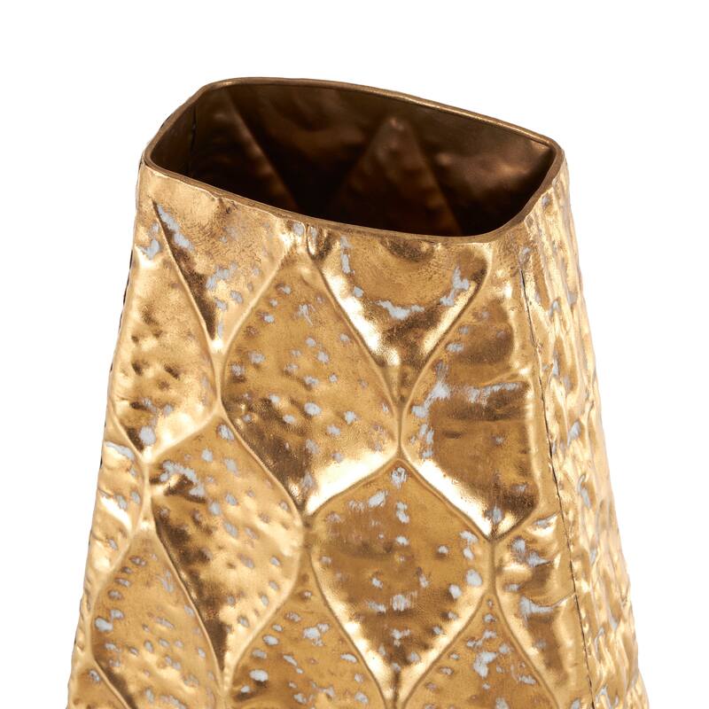 Gold Metal Textured Concaved Teardrop Vase with Spotted Gray Accents