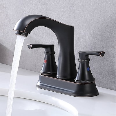 Centerset Bathroom Faucet 2 Handle Oil Rubbed Bronze Bathroom Sink Faucet 2 Holes 4 Inch Modern Lavatory Basin Vanity Taps