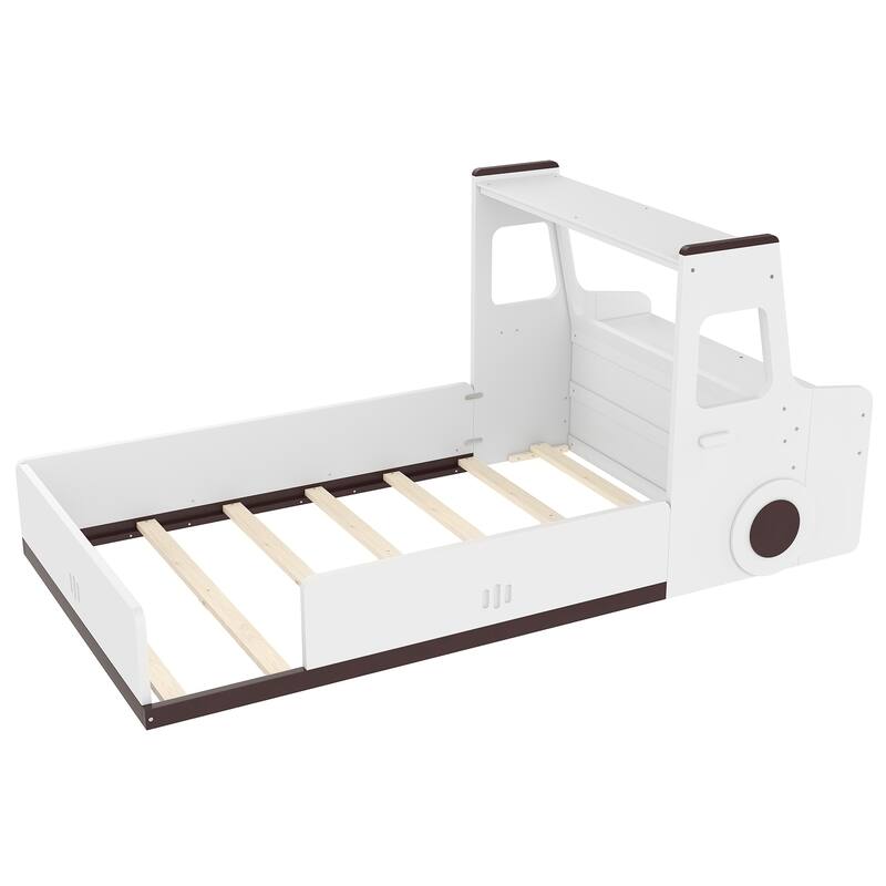 Twin Size Floor Bed with Interesting Car-shape Design, Kids Car Floor Bed with Storage Drawers, Window