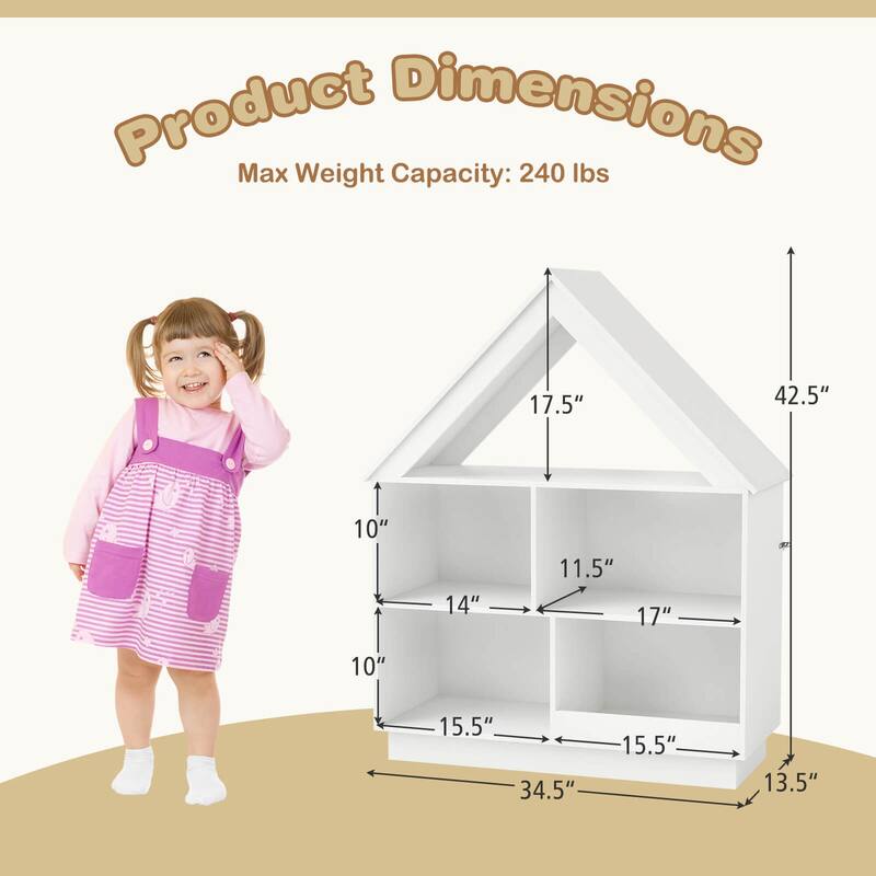 Costway Wooden Kids Dollhouse Bookshelf with Open Shelves - See Details