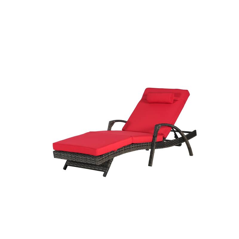 Outdoor Wicker Long Reclining Chair Set of 2, Lawn Sunbathing Chairs for Beach Poolside Garden