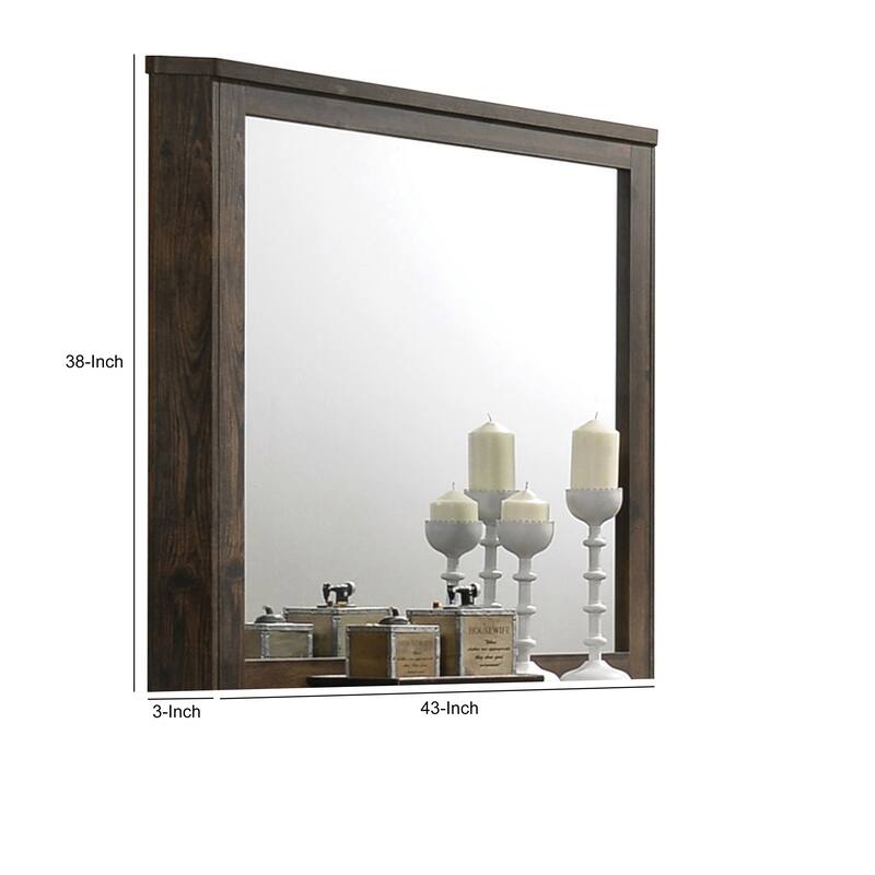 Transitional Style Wooden Decorative Mirror with Grooved Panels, Brown