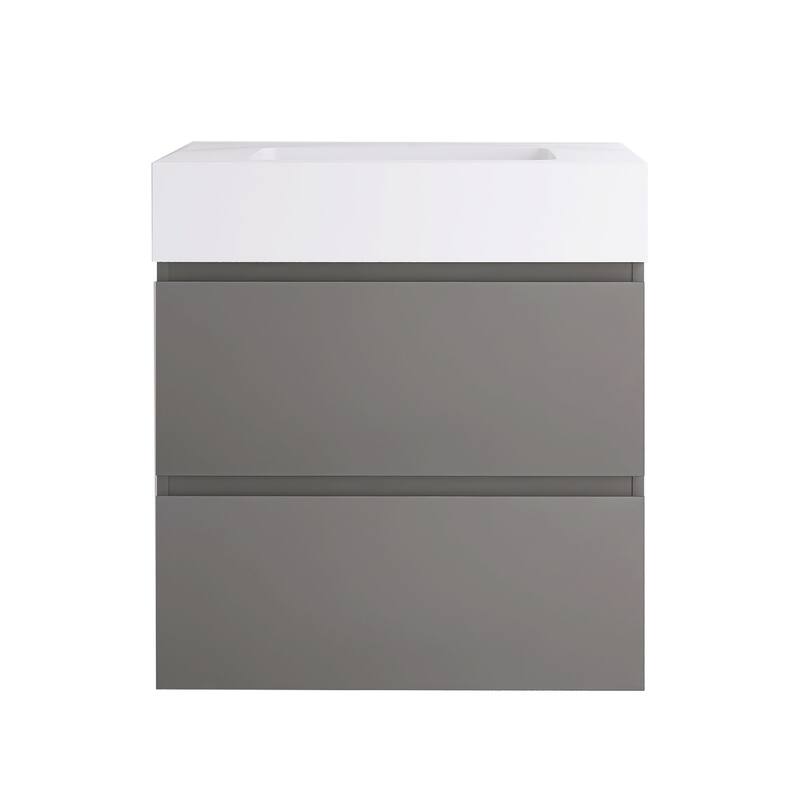 Wood Wall-Mounted Bathroom Vanity Set with White Integrated Resin Sink