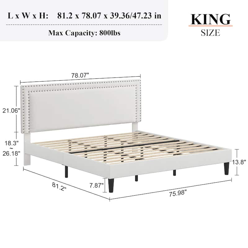 VECELO Upholstered Bed Frames with Height Adjustable Headboard