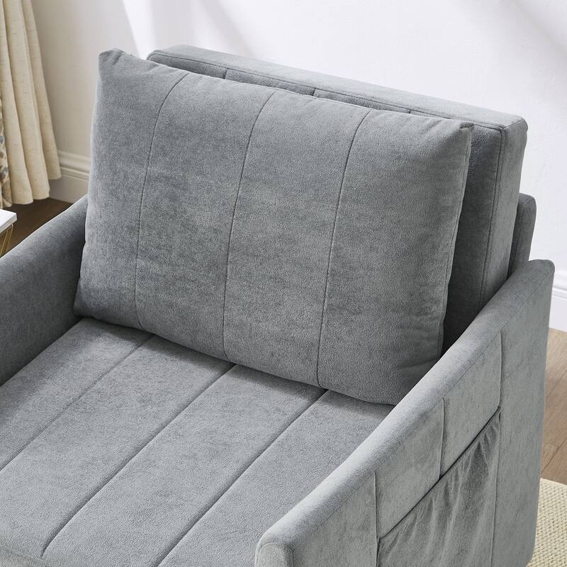 Chenille Convertible Sleeper Sofa Chair with 5-Position Backrest, Storage Basket and 440lb Capacity