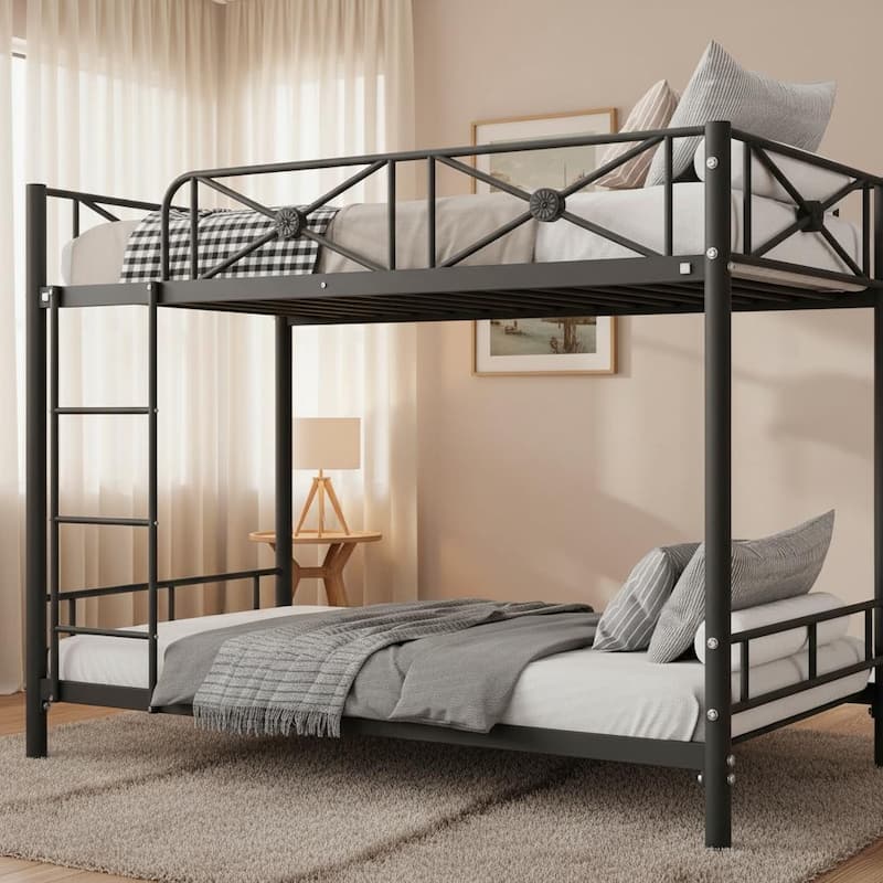 Metal Bunk Bed Twin Over Twin, with Safety Guard Rails - Grey