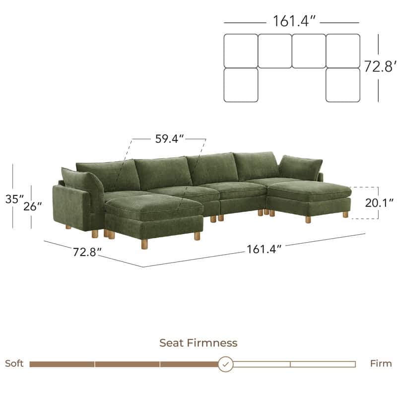 Spruce & Spring Modular Cloud Couch Sofa with Wood Legs for Living Room