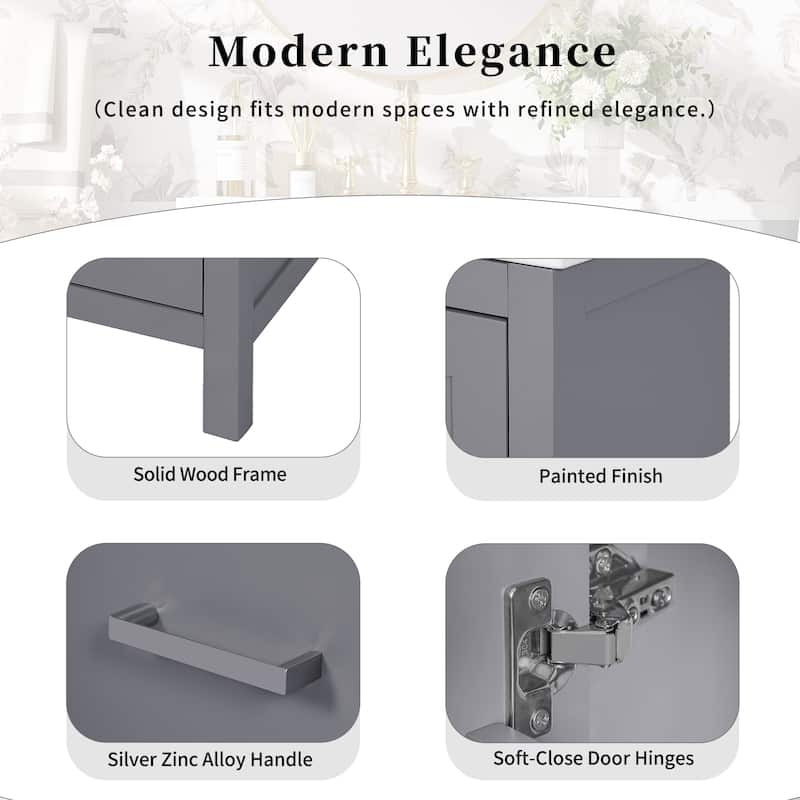 24-inch bathroom vanity with integrated undermount basin and a storage cabinet featuring 2 doors and 1 drawer.