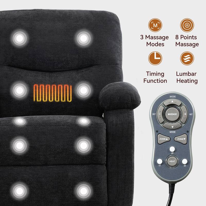 Manual Swivel Recliner Chair with Heat & Massage, Heavy Duty Recliner Chair with Side Pocket, Ergonomic Single Sofa Chair