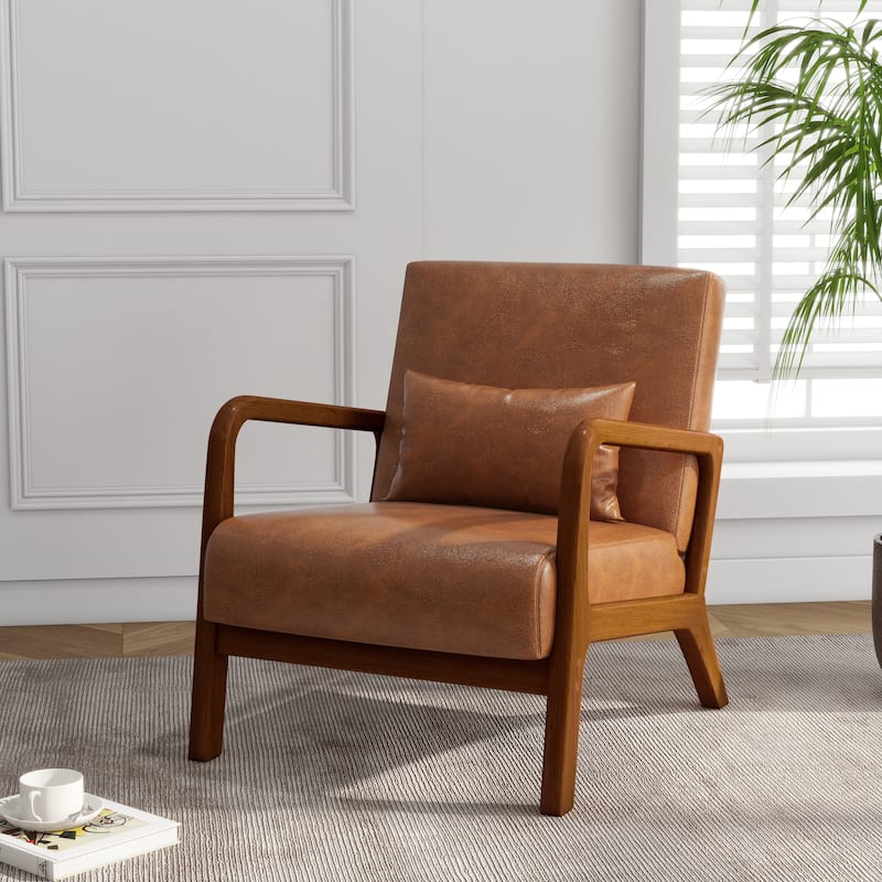 Mid Century Solid Wood Upholstered Accent Chair