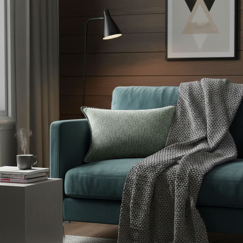 Textured Throw Pillow with Stitched Contrast Edge Set of 2