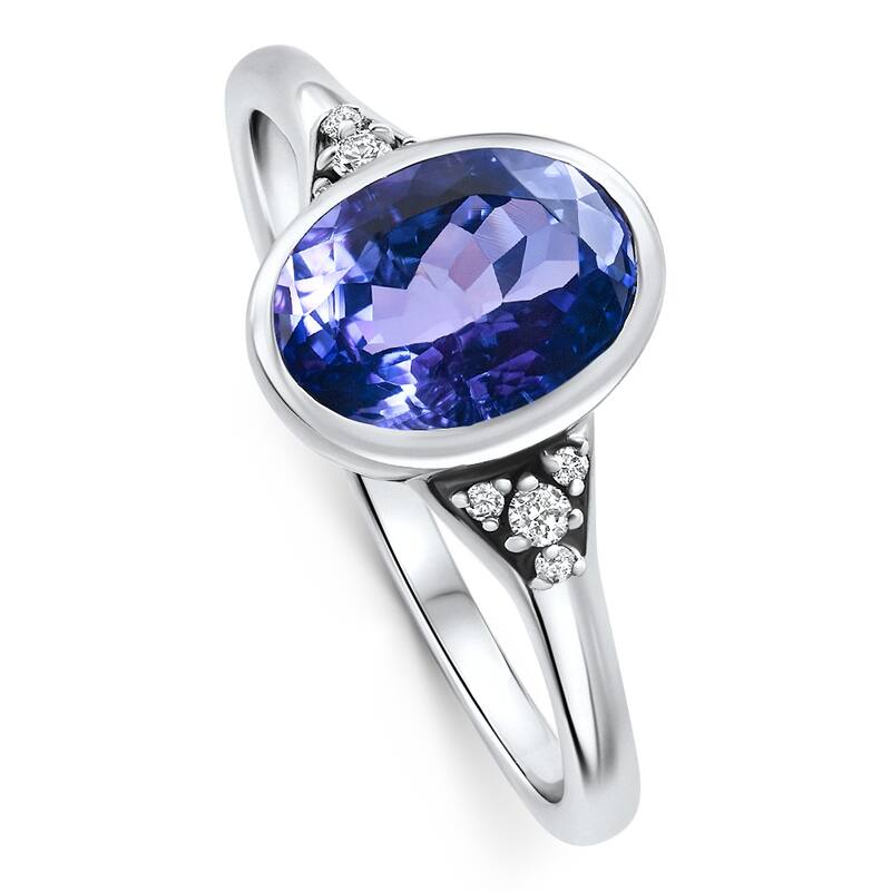 Bliss Diamond 1.64Ct Oval Tanzanite Diamond Ring White Gold Lab Grown