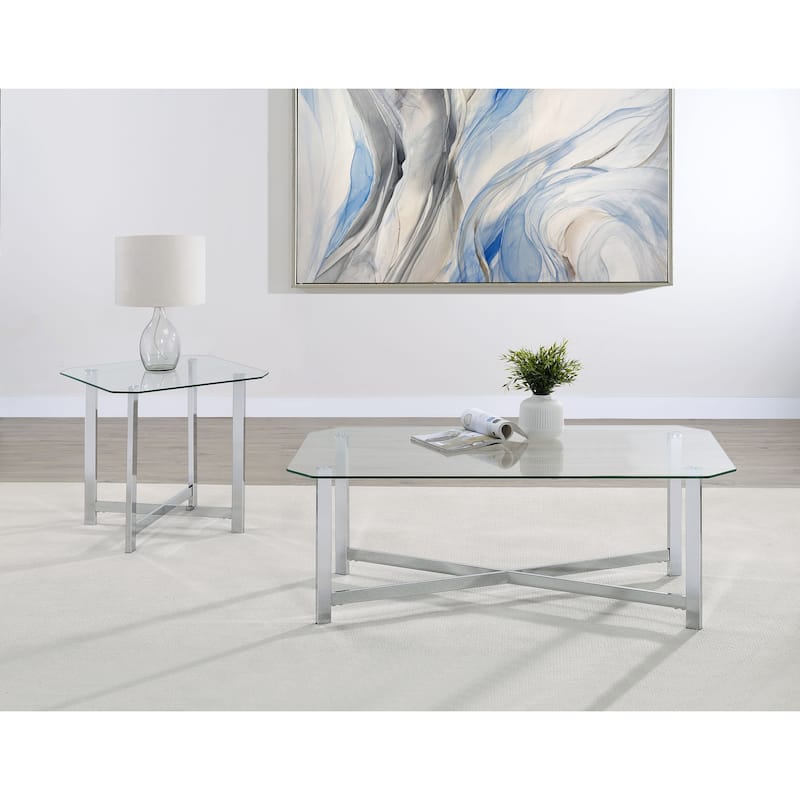 Cronin Tempered Glass Top Coffee Table Set Chrome - 2-piece set