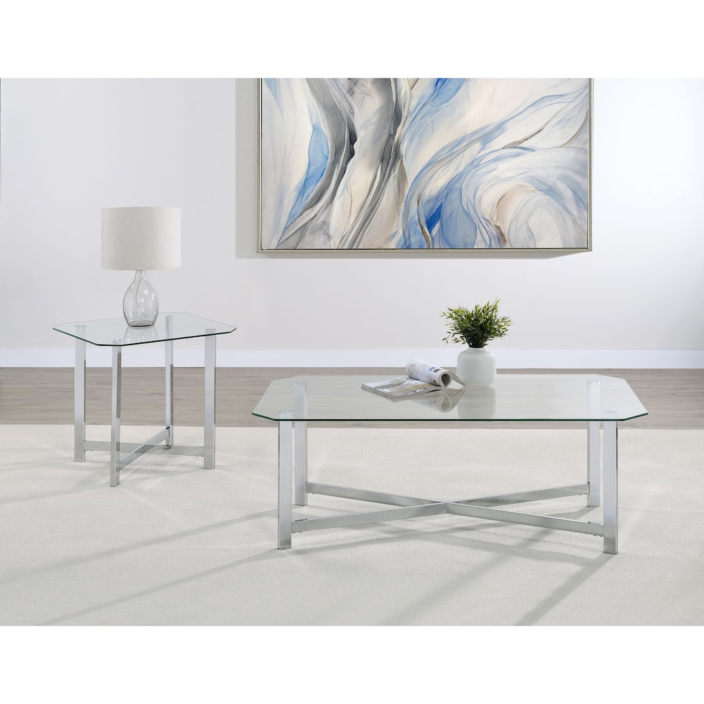 Cronin Tempered Glass Top Coffee Table Set Chrome