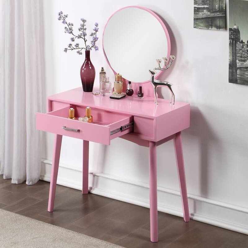 Contemporary Wood Vanity and Stool Set for Bedroom