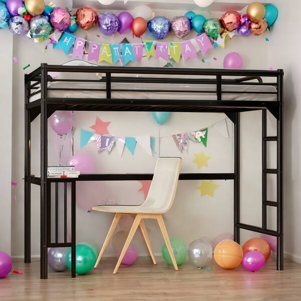 slide 2 of 19, Twin Size Metal Loft Bed with Desk,Ladder and Guardrails,Bookdesk Under Bed For Bedroom Black
