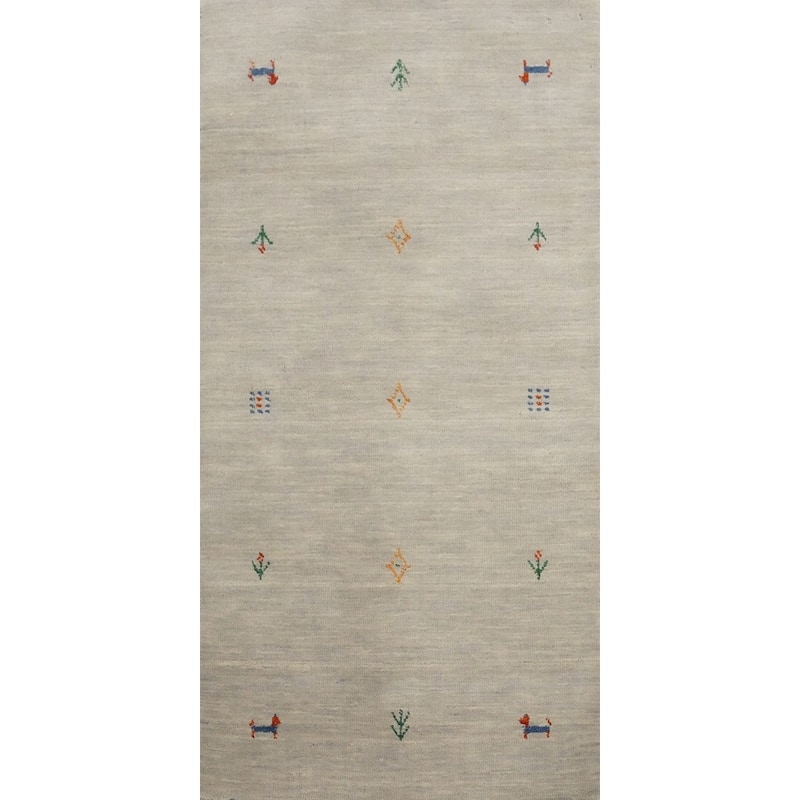 Hand Knotted Oriental 100% Wool Carpet Tribal Animal Pictorial Greys & Charcoal Gabbeh Area Rug - 4' 0'' X 2' 0''