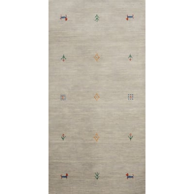 Hand Knotted Oriental 100% Wool Carpet Tribal Animal Pictorial Greys & Charcoal Gabbeh Area Rug - 4' 0'' X 2' 0''