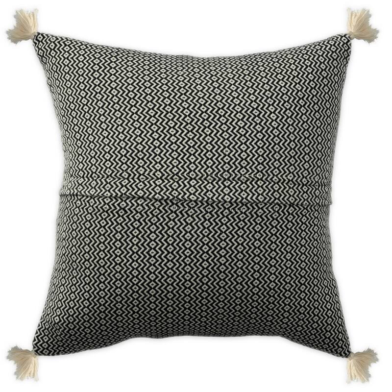 Geometric Chevron Square Throw Pillow with Tassels - 18" - Black and White