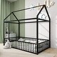 preview thumbnail 1 of 46, Kids Playhouse Bed, Metal House Bed Frame with Roof & Fence, Floor Bed for Kids Gilrs Boys Black - Twin