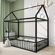preview thumbnail 1 of 46, Twin/Full Size Floor Bed,Metal Playhouse Bed Frame with Fence Black - Twin