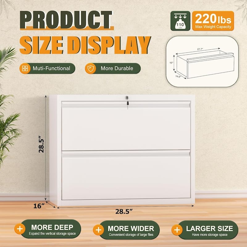 2 Drawer Lateral File Cabinet, Lockable Office Filling Cabinet