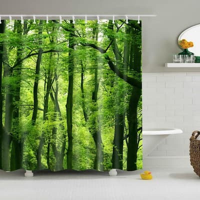 Butterfly Tree Bathroom Fabric Shower Curtain with 12 Hooks