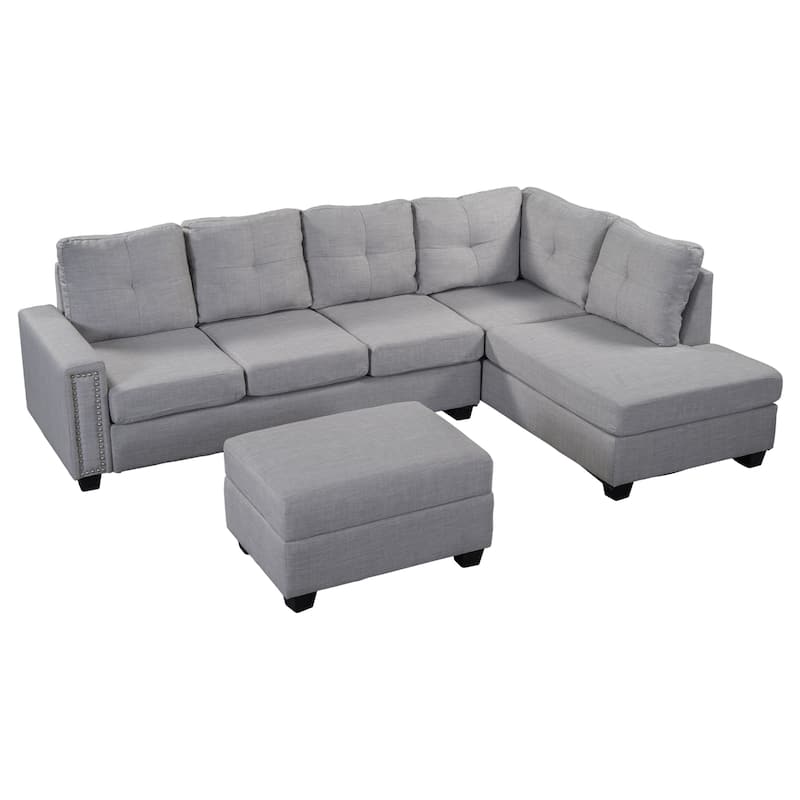 Reversible Sectional Sofa in Soft Linen Fabric, Customizable L-Shape ...