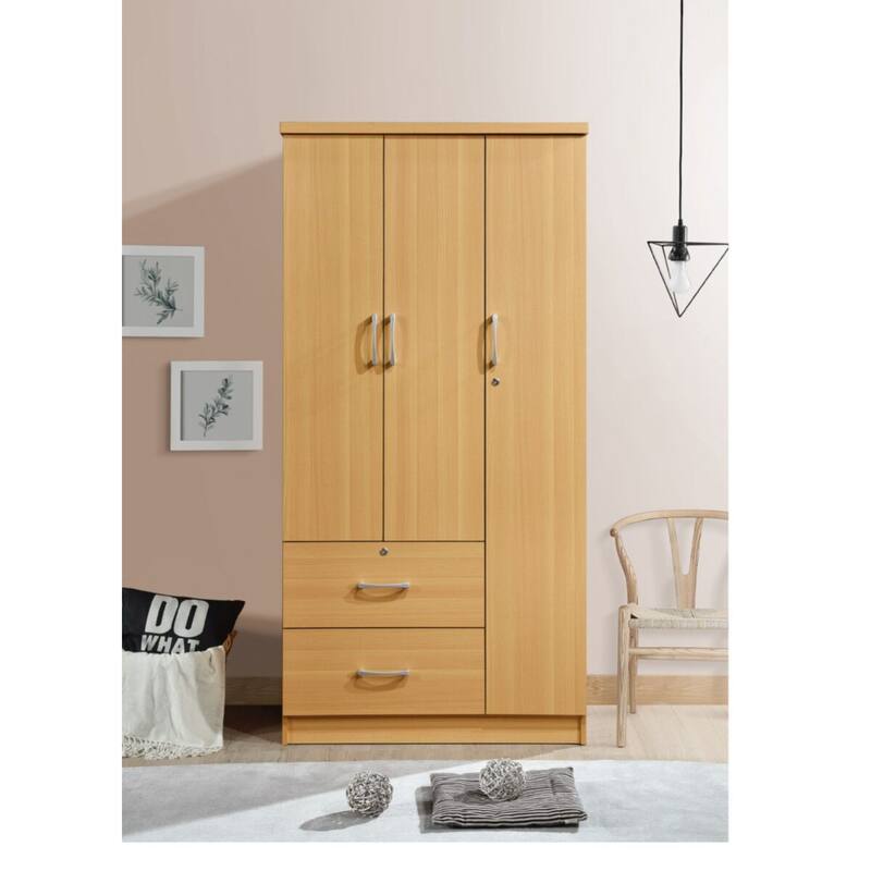 72" Beech 2 Drawers and 3 Shelves with 3 Doors Armoire