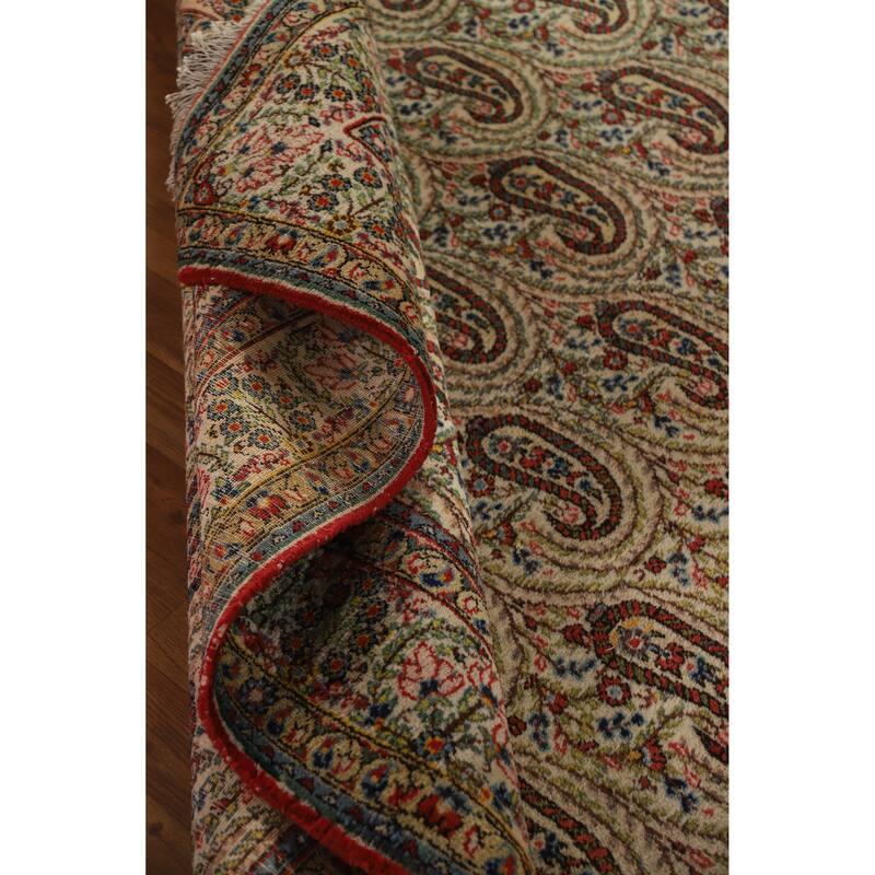 Hand Knotted Oriental 100% Wool Carpet Traditional All-Over Beige & Ivories Kerman Area Rug - 10' 5'' X 7' 3''