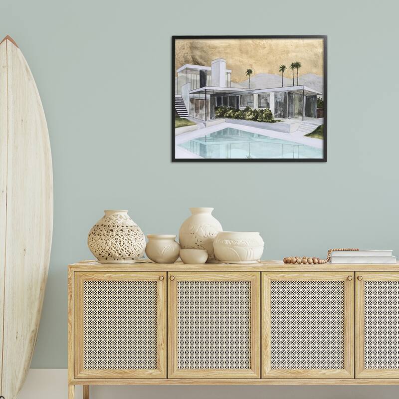 Stupell Chic Tropical Pool Yard Framed Giclee Art Design By Michael Willett