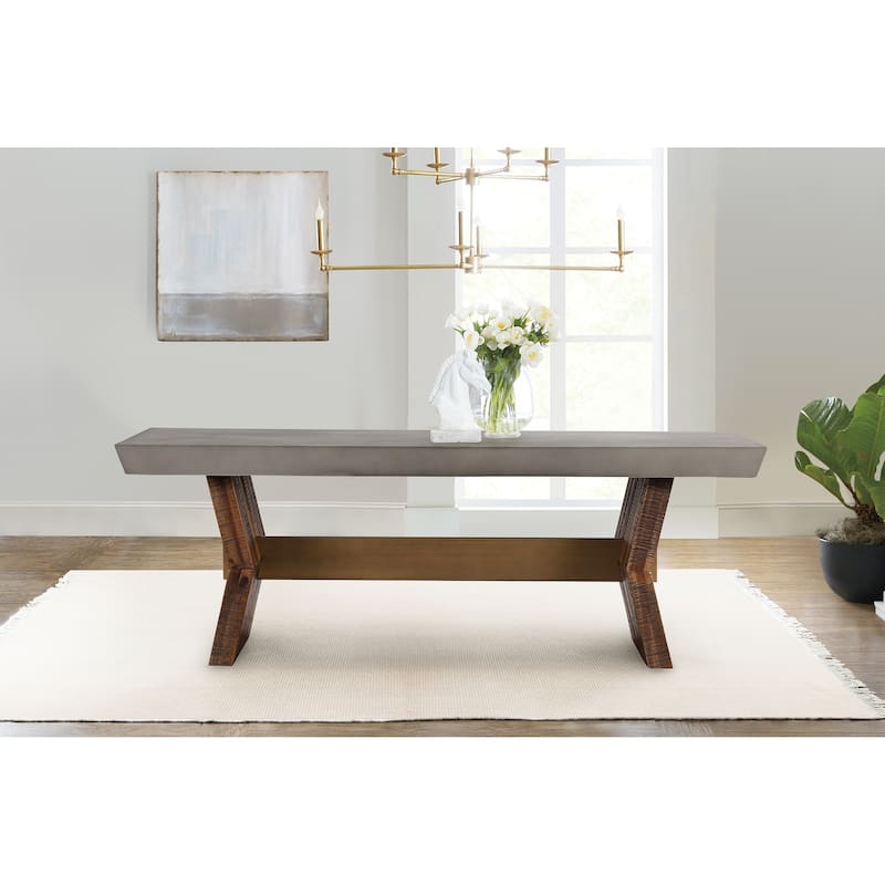 Picadilly 87 inch Acacia Solid Wood and Concrete Rectangular Dining Table with Trestle Base