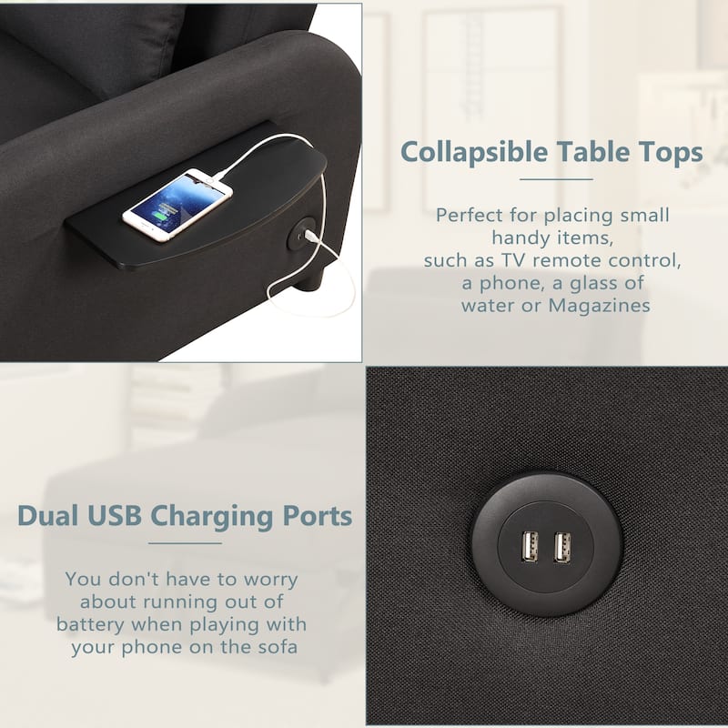 48.8"2-Seater Sleeper Sofa 3 in 1 with 2 Wing Table and USB Charge