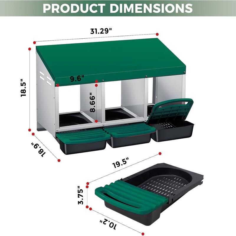 Roll-Away Nesting Boxes for Chickens Coop with Perch