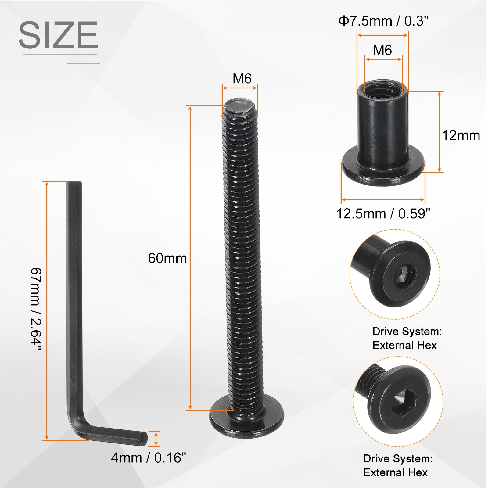 Hex Drive Socket Cap Bolt and Nuts with Hex Wrench, Furniture Connector Bolts and Screws for Furniture Countersunk Belt