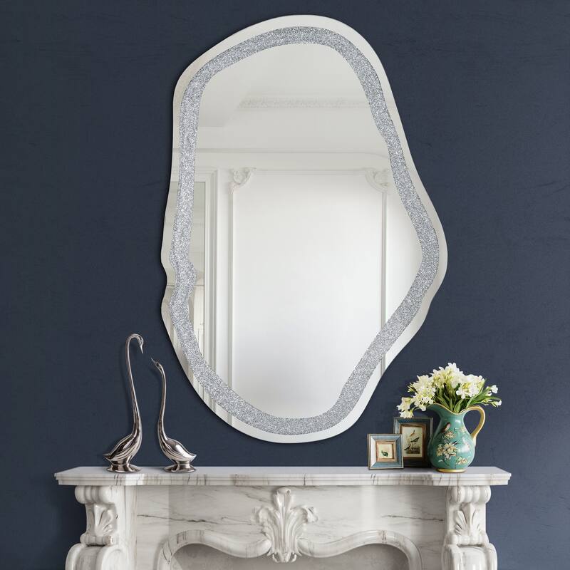 Mireve Modern Irregular Crystal Diamond Accent Wall Mirror Decorative Bathroom Mirror - 47.4'' H X 31.9" W x 0.6" D