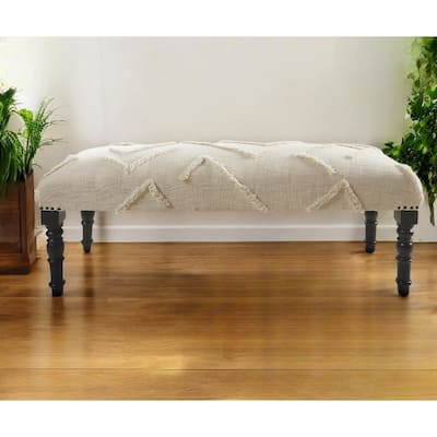 HomeRoots 47" Cream and Black Cotton Upholstered Geometric Bench - 47 x 18 x 16