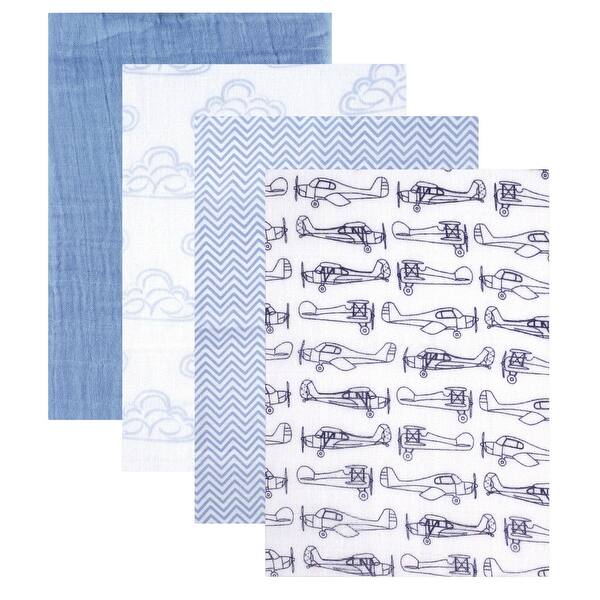 slide 1 of 1, Hudson Baby Infant Girl Cotton Muslin Swaddle Blankets, Blue Airplane, One Size - Blue Airplane - 4-Pack