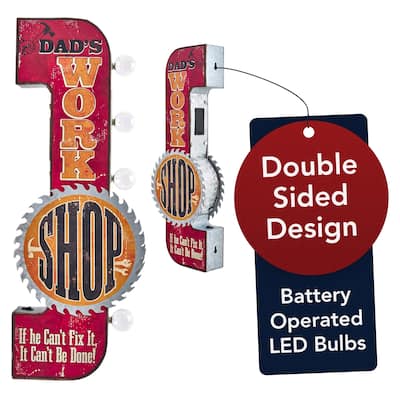 Metal LED Dad's Workshop Marquee Wall Sign - 25" x 7.5" x 3"