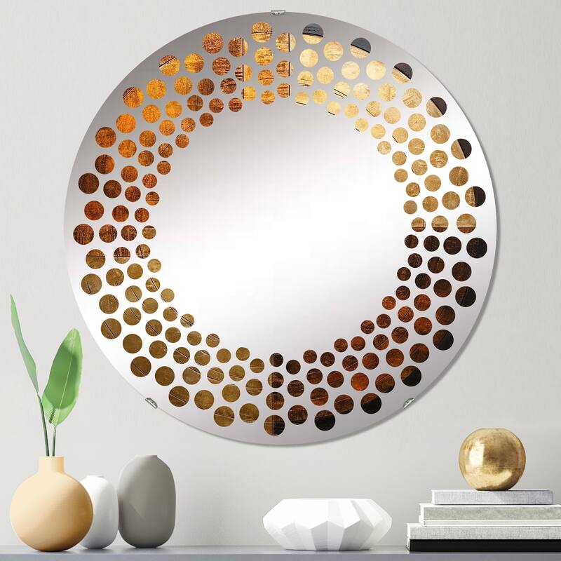 Designart "Bronze Brilliance Symetry" Abstract Shapes Brown Wall Mirror - Modern Large Mirror For Living Room - 24in.x24in.