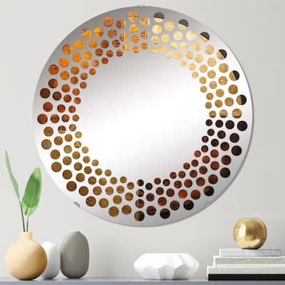 Designart "Bronze Brilliance Symetry" Abstract Shapes Brown Wall Mirror - Modern Large Mirror For Living Room