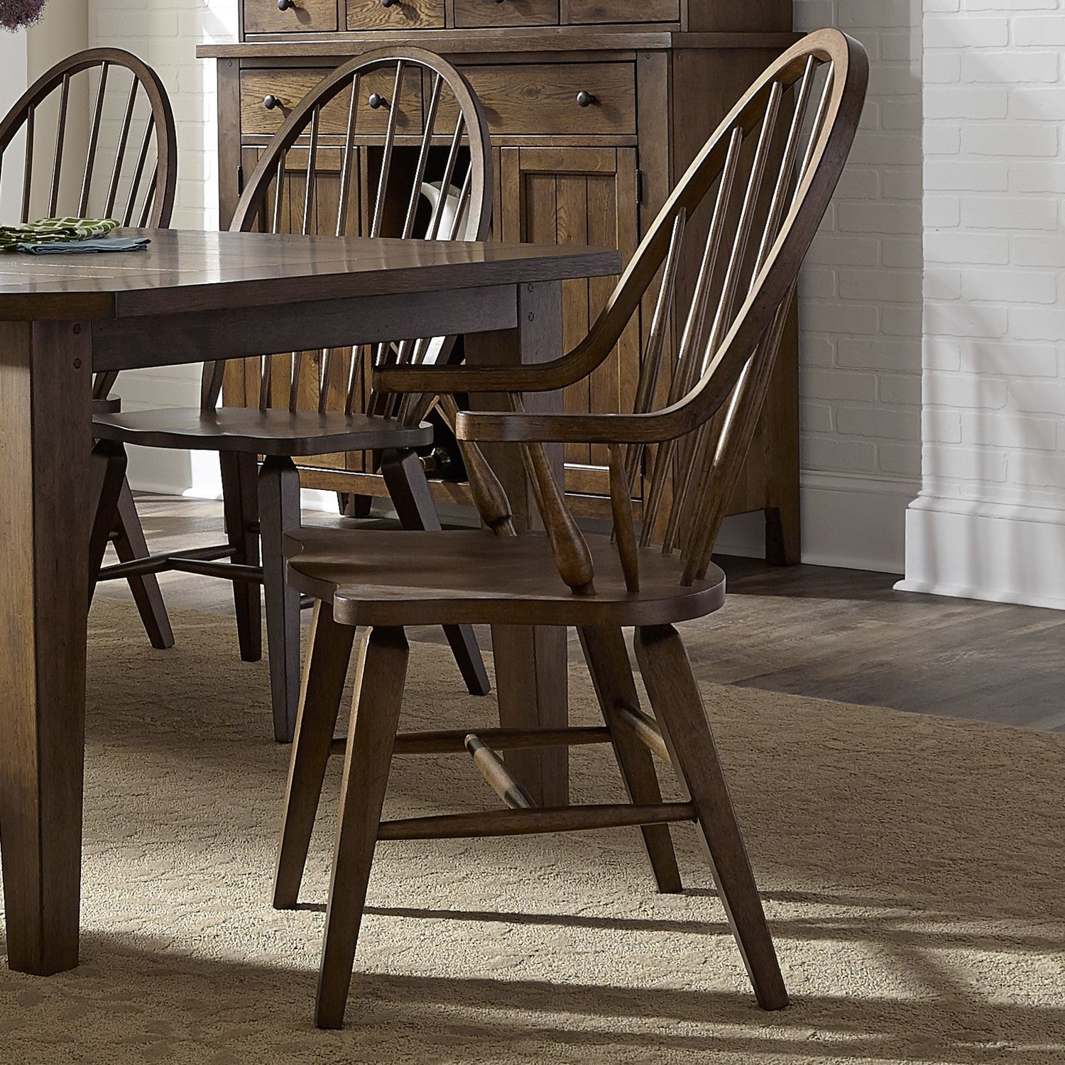 Liberty Furniture Hearthstone Ridge Windsor Back Arm Dining Chair Oak Wood