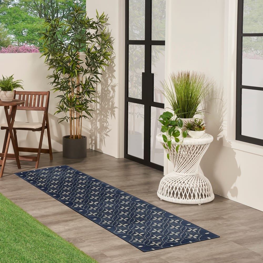 Nourison Sandy Indoor / Outdoor Blue Moroccan Area Rug