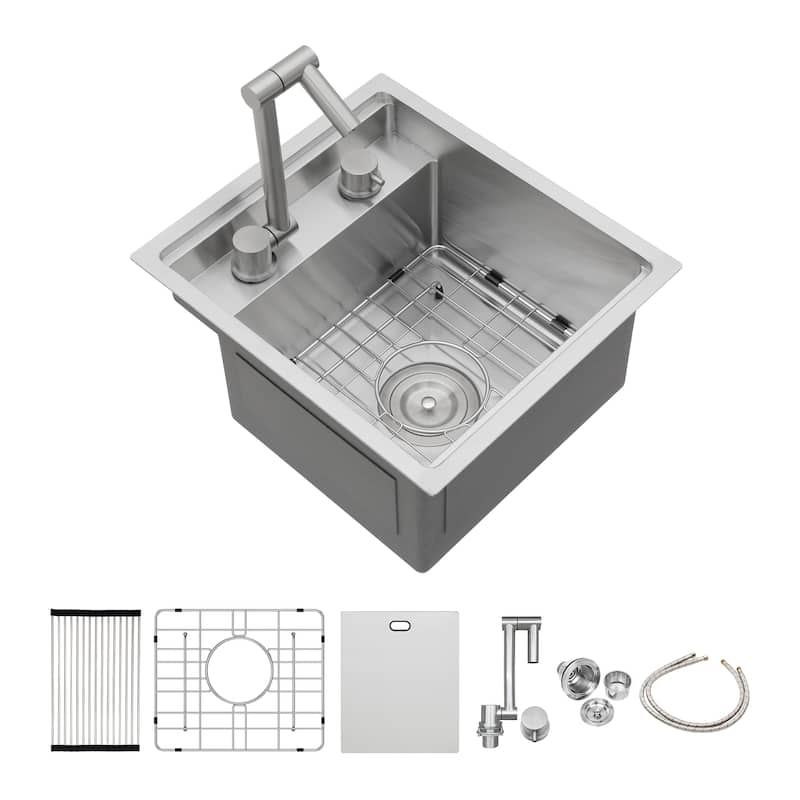 15" Undermount Bar Sink with Folding Faucet Single Bowl 16 Gauge Stainless Steel Kitchen Sink
