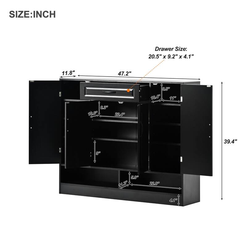 47.2" Modern Shoe Storage Cabinet with Adjustable Shelves, Minimalist Freestanding Shoe Organizer with Drawer for Entryway